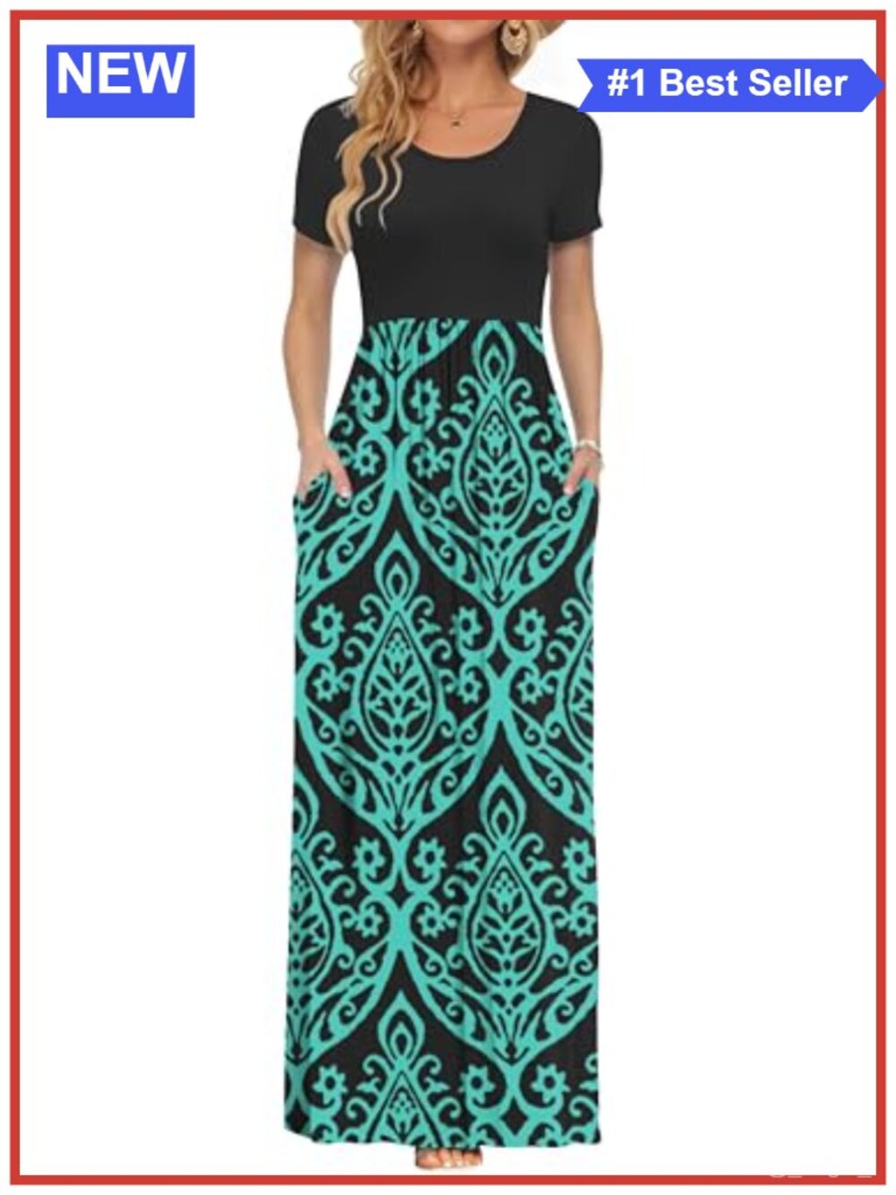 Women's Summer Maxi Dress Short Sleeve Casual Loose Swing with Pockets